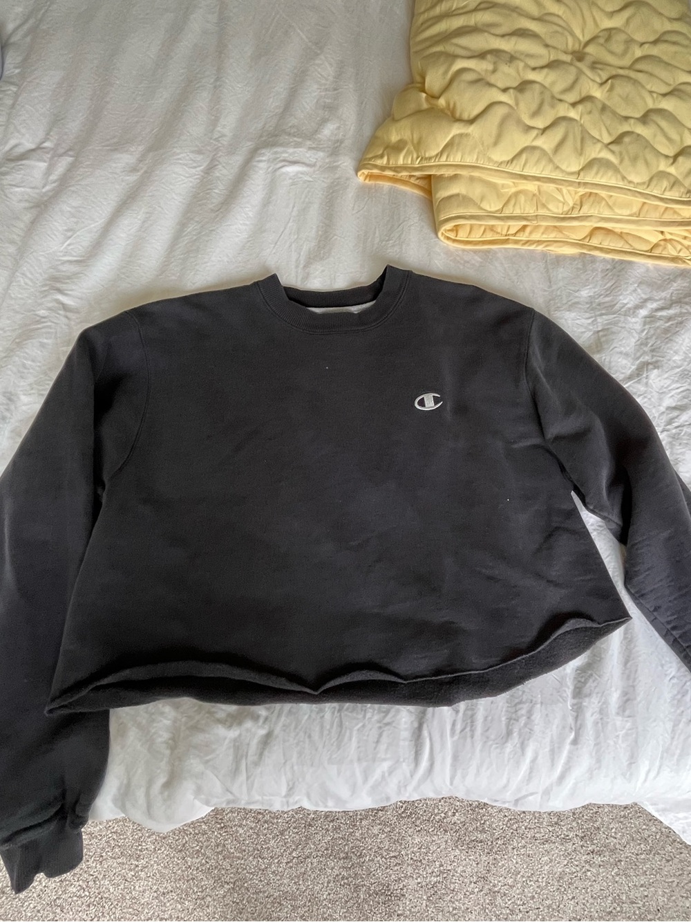 Champion Black Cropped Crewneck with Small Chest Logo